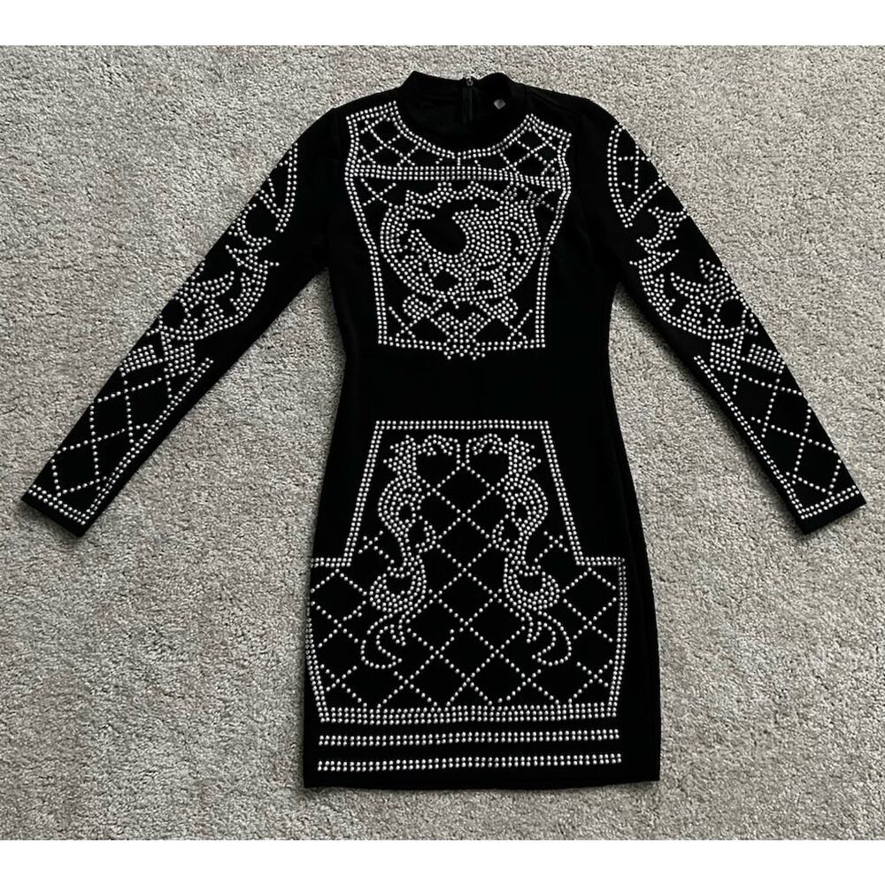 Women's Long Sleeve Bodycon Tight Casual Dress Black Size S